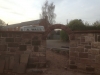 Sandstone arch ring being shaped in the workshop