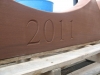 Sandstone window surround being cut in the workshop