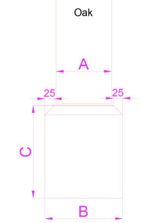 Staddle stone measurement guide: A oak size, B base size, C stone height